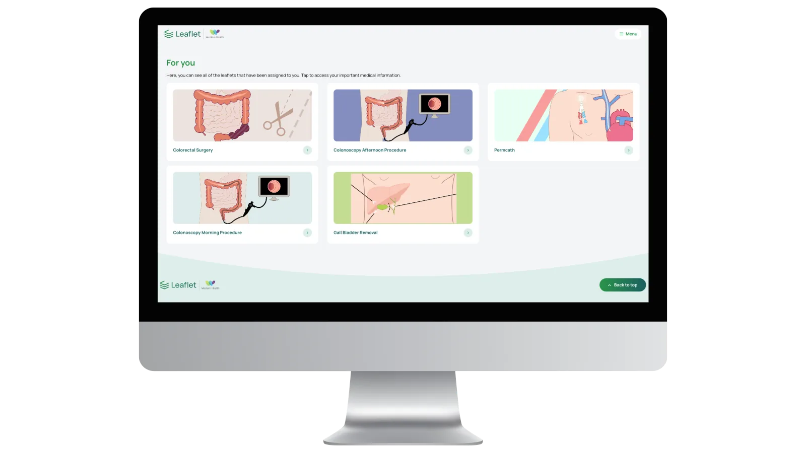 Leaflet patient health information platform on desktop, built by OK200