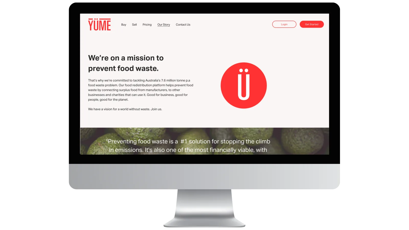 Yume Food surplus food marketplace on desktop, built by OK200